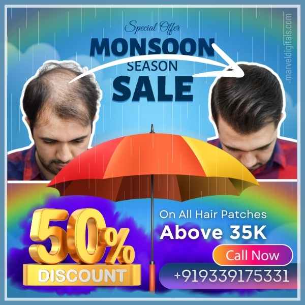 Up to 50% off on all hair wigs and hair patches at non-surgical hair replacement center Salt Lake, kolkata this Monsoon Season. Best offer on hair wigs and hair patches in Kolkata.