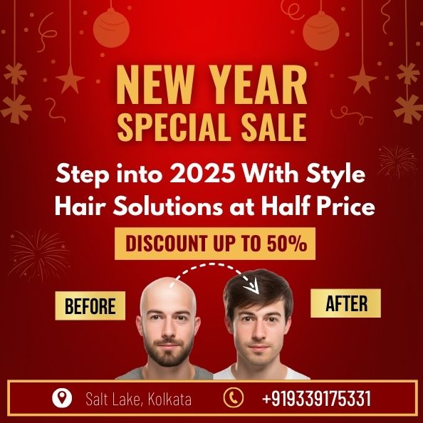 New year Sale - Up to 50% off on all hair wigs and hair patches for men in kolkata at lotus stylish on the occasion of the new year. At Lotus stylish in Salt lake, kolkata, you get best hair wigs for men in kolkata and best hair patches for men in kolkata. Lotus stylish is the best non-surgical hair replacement center for men in kolkata. You get best hair wigs and best quality hair wigs at lotus stylish kolkata. Book free demo and consultation for hair replacement with hair wigs and hair patches for men in Kolkata.